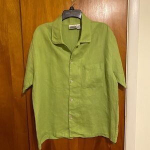 Chico Design Apple Green 100% Linen Short Sleeve Button-Up Shirt, Women’s Size 2